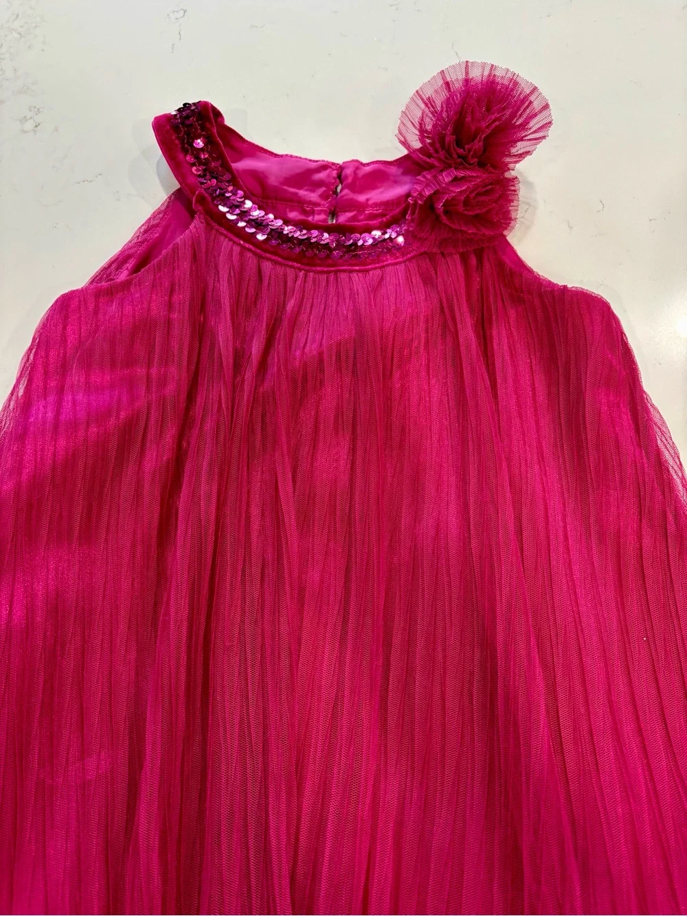Sweet Heart Rose Fuchsia Pleated Chiffon Rosette Party Dress